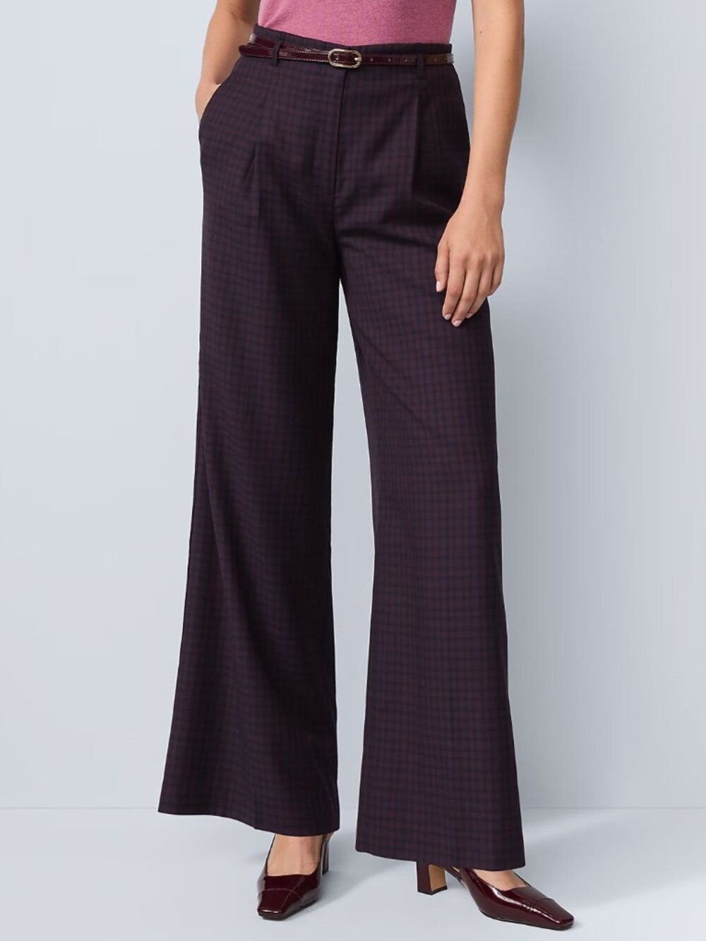 Ann Taylor Studio Collection Wool Blend Belted Wide-Leg Pant in Plaid Check 4